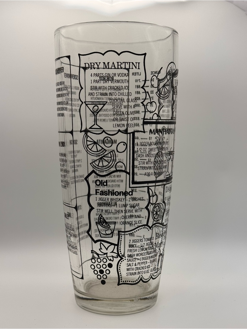 Vintage 1970s Irvinware MCM Glass Cocktail Shaker with Recipes. 24 fl oz.